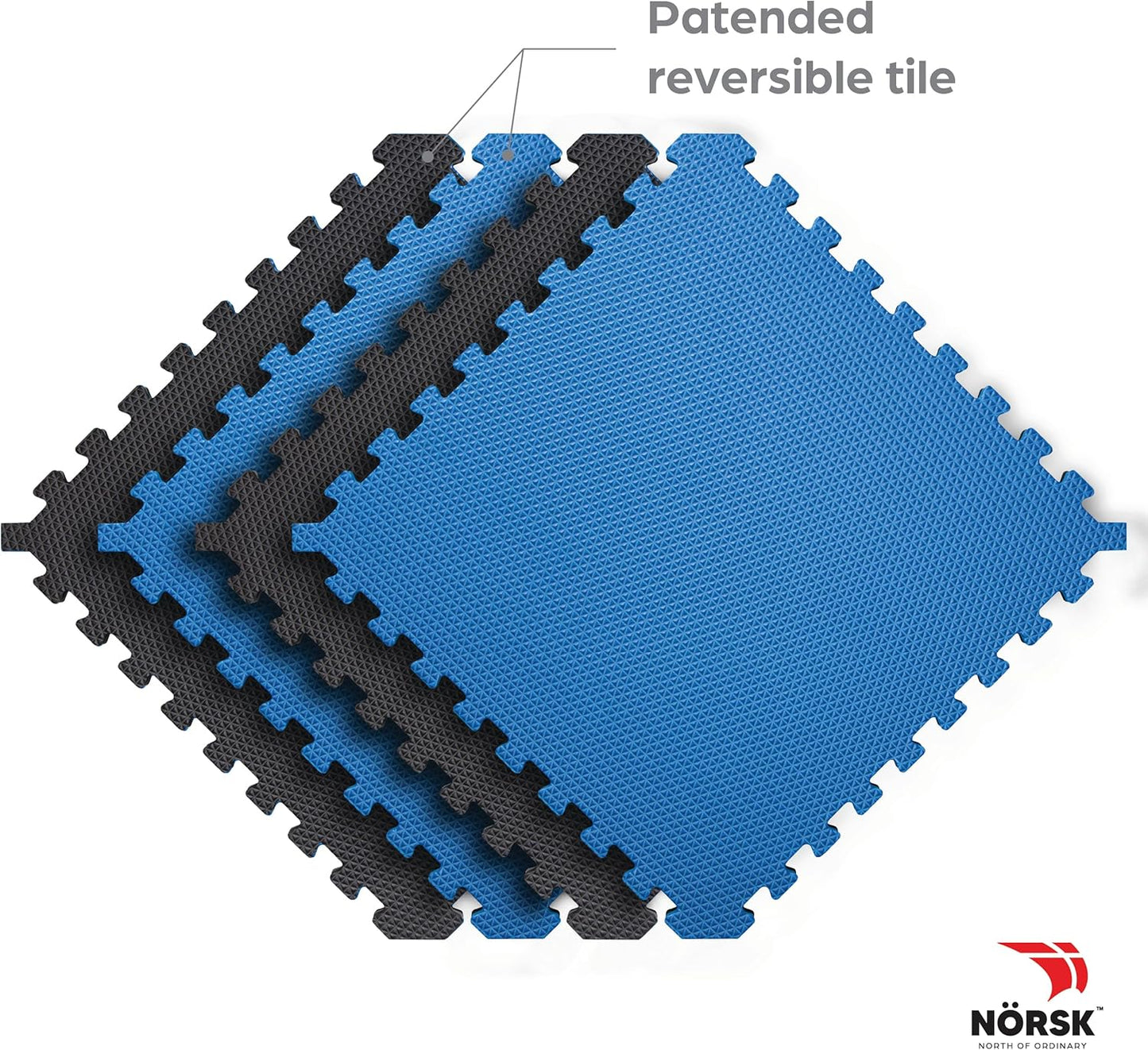 Norsk Reversible Gym Exercise Mats 3/4" Thick EVA Interlocking Foam Tiles, Perfect Gym Flooring for Home Gym, 16 Tiles & 32 Trim Pieces, 64 Sq. Ft. Reversible, Dazzling Blue/Black