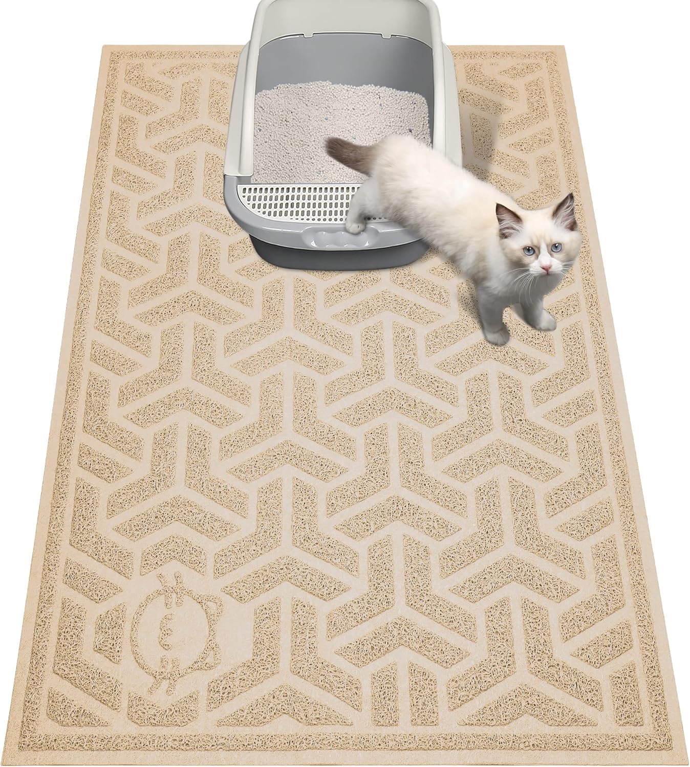 UPSKY Cat Litter Mat, Litter Trapping Mat Soft on Kitty Paws, Large Litter Box Mat 35" x 24" Scatter Control for Indoor Cats Waterproof and Extra Large Pretty Litters Carpet