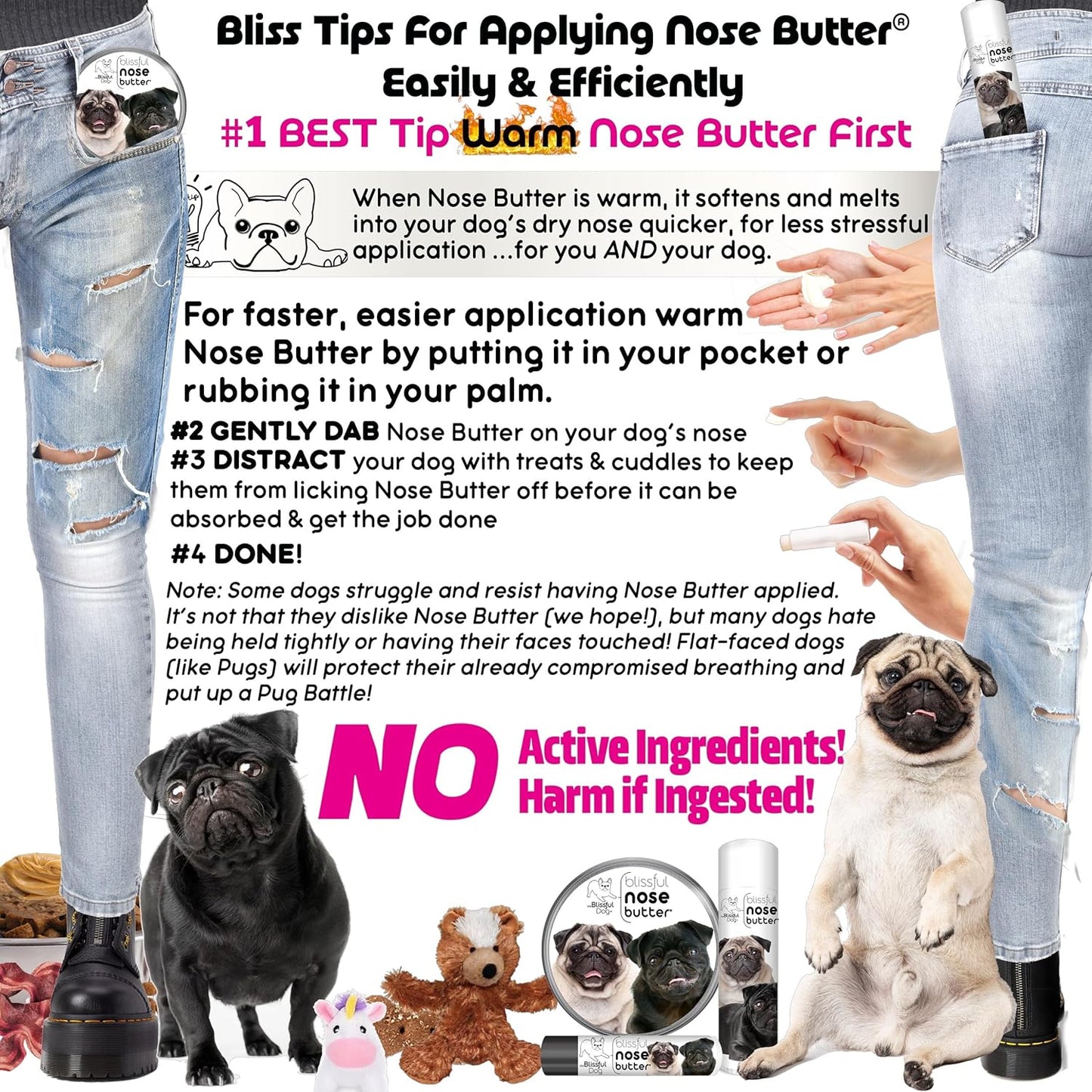 The Blissful Dog Black Pug Nose Butter for Dry, Cracked Skin, Lick-Safe Dog Nose Balm with Moisturizing Shea Butter, Almond, Olive, and Essential Oils, Pet Supplies, Uncented, 8 oz.