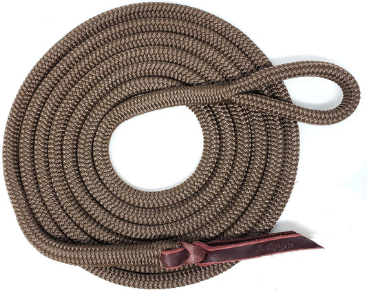 Double Braid Lead Rope with Eye Splice Loop, 12-14FT Lengths (Brown, 12 ft.)