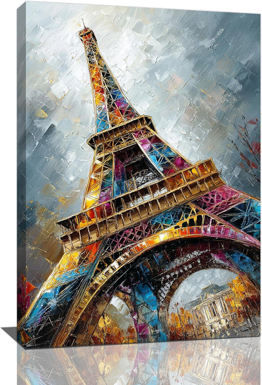 Paris Eiffel Tower Wall Art Paris Architecture Canvas Wall Decor Europe City Eiffel Tower Pictures Painting Print Artwork Framed Decorations Gifts for Living Room Bedroom Office 16"x24"