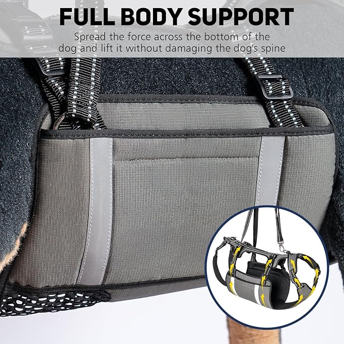 COODEO Mobility Dog Lift Harness, Emergency Carry Sling, Pet Rear Leg Support Rehabilitation Lifts Vest, Dog Carrier for Senior Dogs Joint Injuries, Arthritis (Military Green, L)