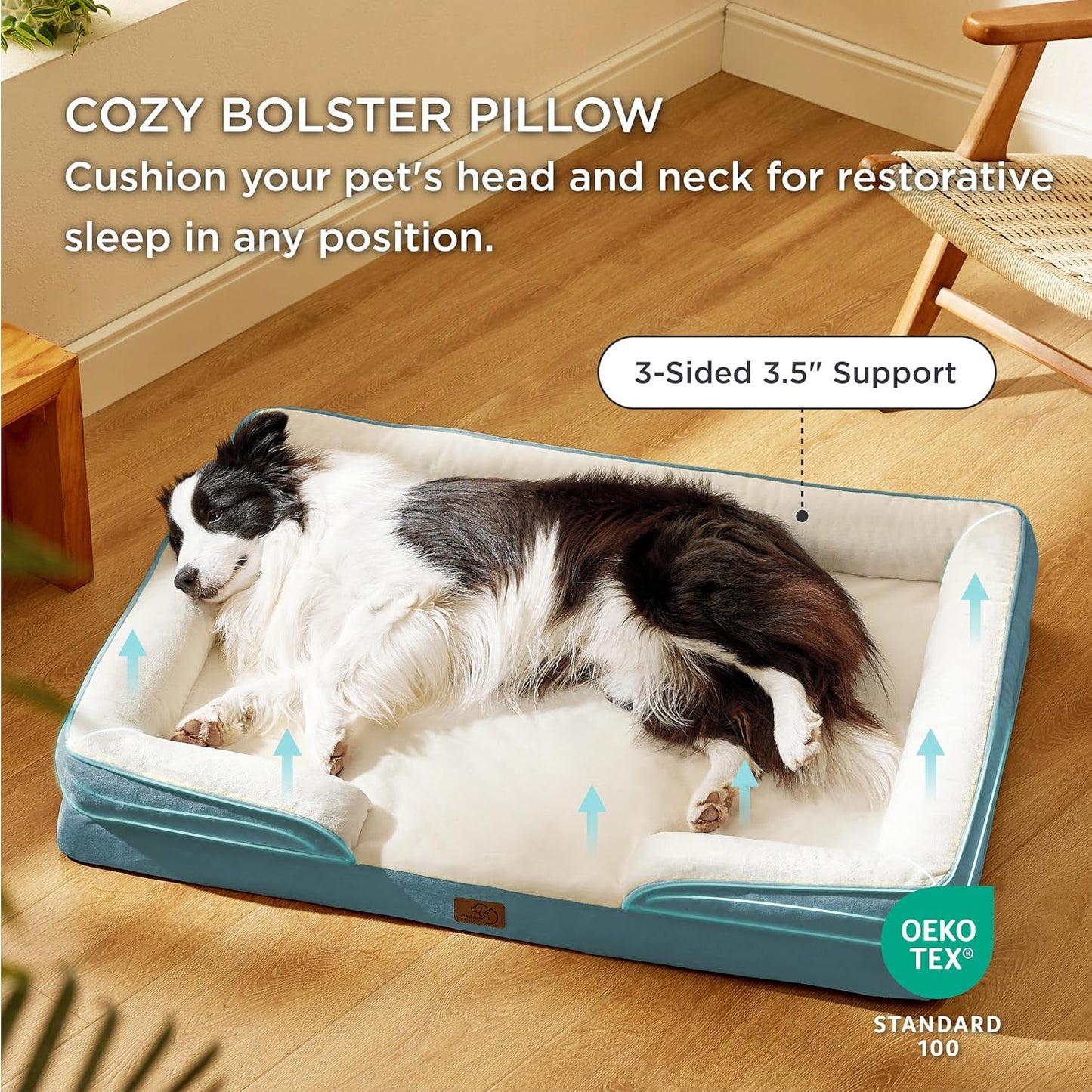 Bedsure L Plus Orthopedic Dog Bed for Large Dogs - Washable Dog Cat Bed Waterproof, L Plus Big Comfort Dogs Couch Sofa with Washable Removable Cover, Pet Bed with Nonskid Bottom, Dune Haze Blue, 38"