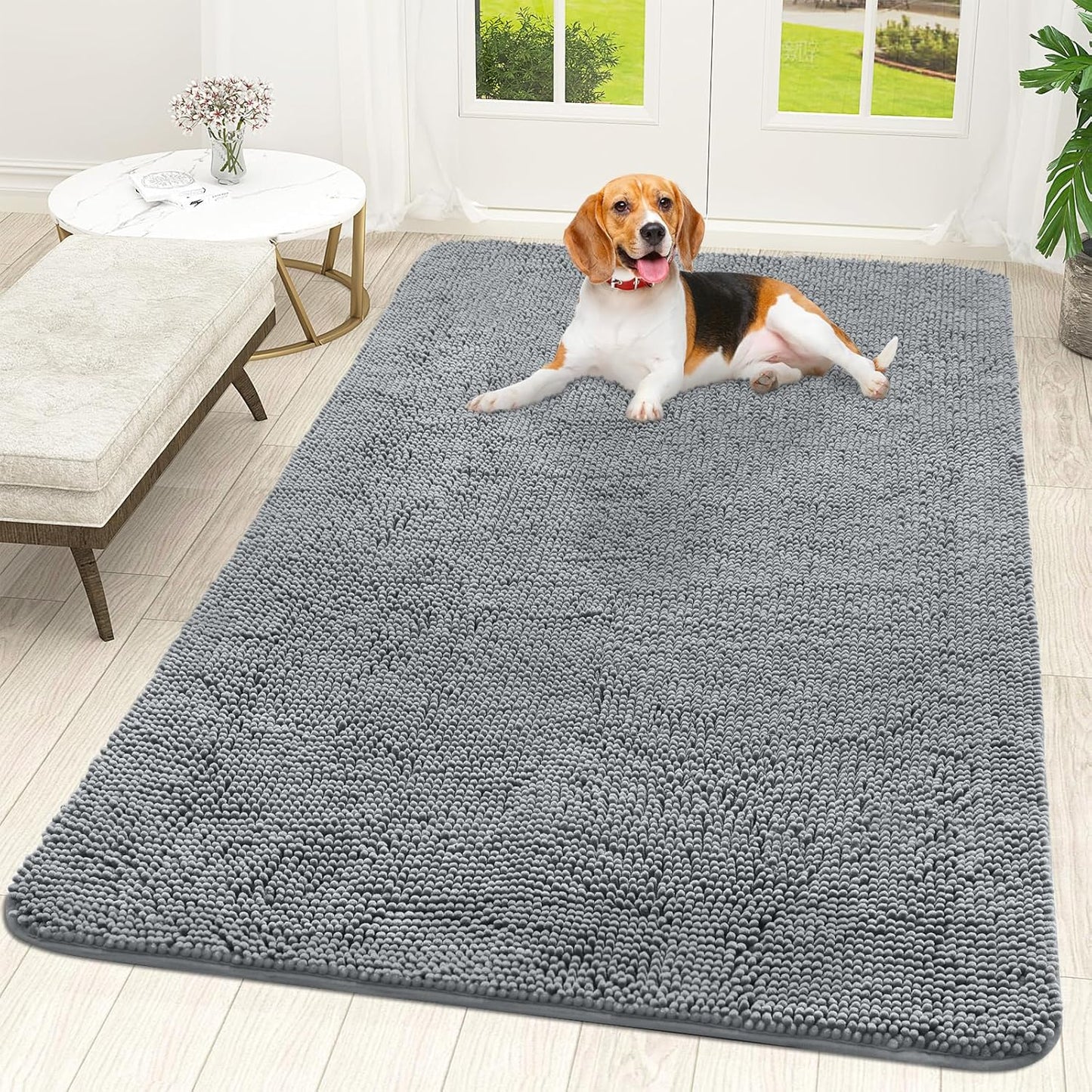 OLANLY Dog Door Mat for Muddy Paws 70x46, Absorbs Moisture and Dirt, Absorbent Non-Slip Washable Doormat, Quick Dry Chenille Mud Mat for Dogs, Entry Indoor Entryway Carpet for Inside Floor, Grey