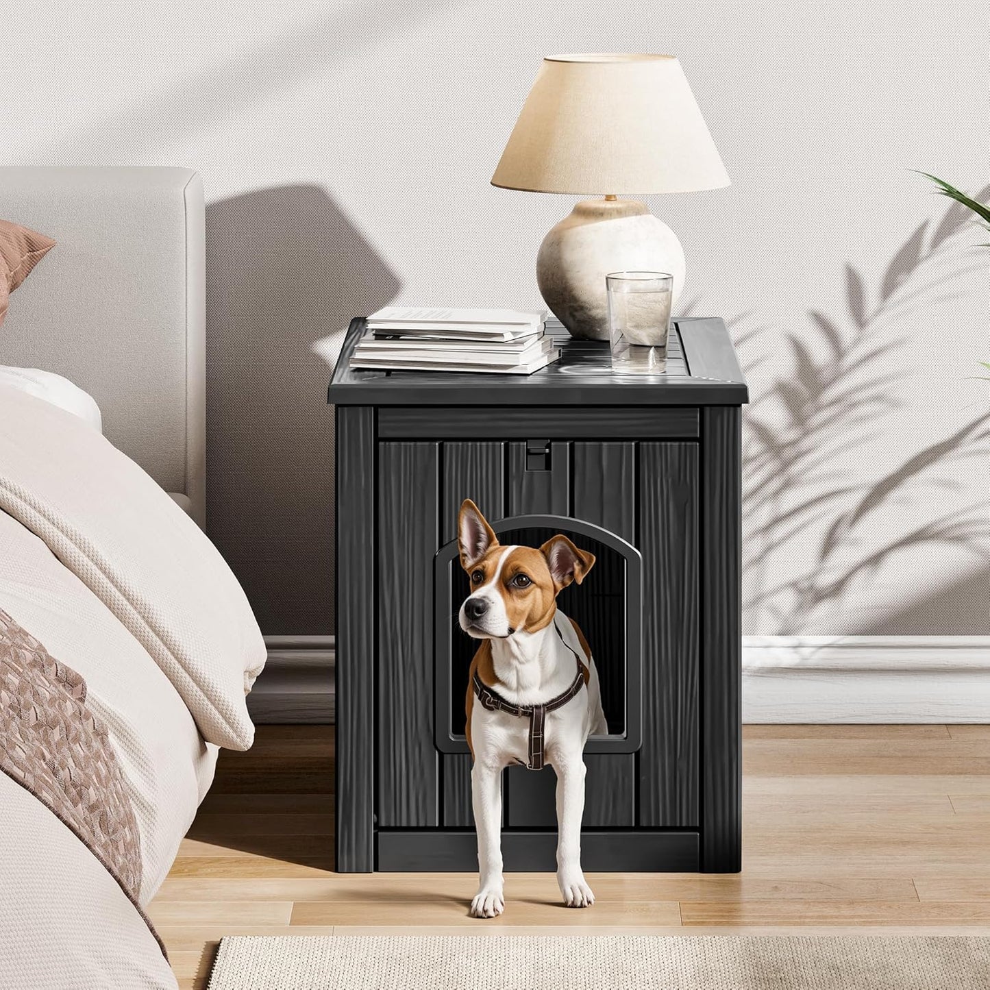 Outdoor & Indoor Dog House for Weatherproof and Stylish Furniture, Insulated Dog House Outdoor, Multi - Use for Small and Medium Dogs (Black, 22.8" L × 17.7" W × 21.7" H)