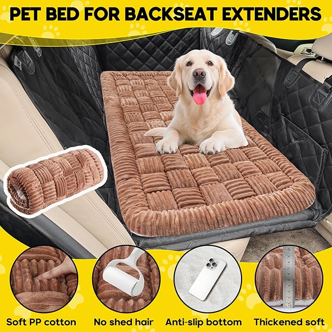 Dog Car Bed Mat, Non-Slip Backseat Extender Pet Blanket, Plaid Dog Bed for Trucks, Sedans & Large SUVs, Chew-Resistant Travel Pad for Dogs, Easy Clean & Scratch-Proof & Comfort（56"x28.7" Brown