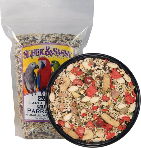 SLEEK & SASSY Garden Large Hookbill No Sunflower Parrot Food for Large Conures, Amazons, African Greys, Cockatoos, Pionus-Parrots & Small Macaws (2 lbs.)
