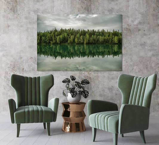 Nature Wall Art Prints - Ocean Forest Mountain Lake Canvas Landscapes - Small to Extra Large Living Room Bedroom Kitchen Bathroom Décor (Forest Reflection, 31L" x 47W")
