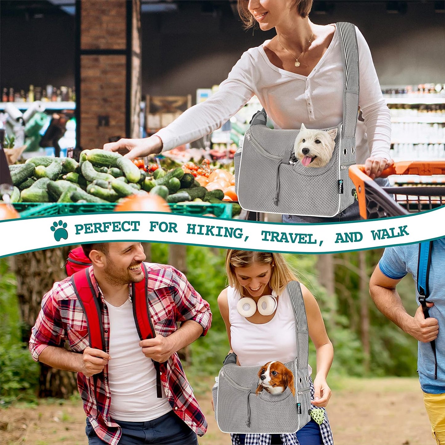 PetAmi Small Dog Sling Carrier, Soft-Sided Crossbody Puppy Carrying Purse Bag, Adjustable Sling Pet Pouch to Wear Medium Cat Travel, Dog Bag for Traveling, Poop Bag Dispenser, Max 10 lbs, Stripe Black