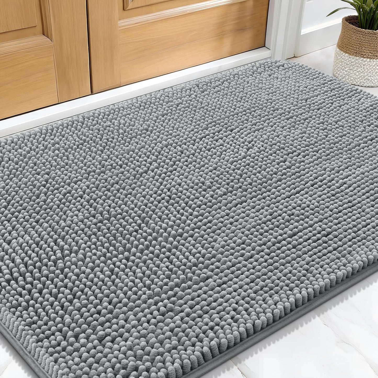 OLANLY Dog Door Mat for Muddy Paws 30x20, Absorbs Moisture and Dirt, Absorbent Non-Slip Washable Doormat, Quick Dry Chenille Mud Mat for Dogs, Entry Indoor Entryway Carpet for Inside Floor, Grey