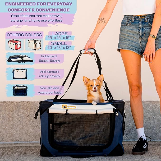 Extra Large Dog Cat Puppy Carrier 20"x13"x13" Foldable Soft Sided Travel Crate Portable Pet Kennel With Cushion Reduces Anxiety Saves Space Easy Vet Visits Secure Triple Entry Mesh Lightweight Durable