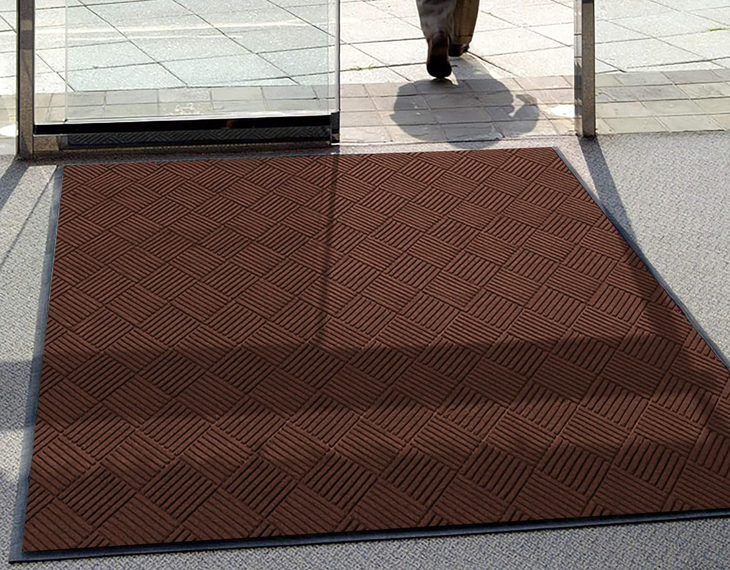 M+A Matting WaterHog Diamond | Commercial-Grade Entrance Mat with Rubber Border – Indoor/Outdoor, Quick Drying, Stain Resistant Door Mat (Dark Brown, 3' x 8')