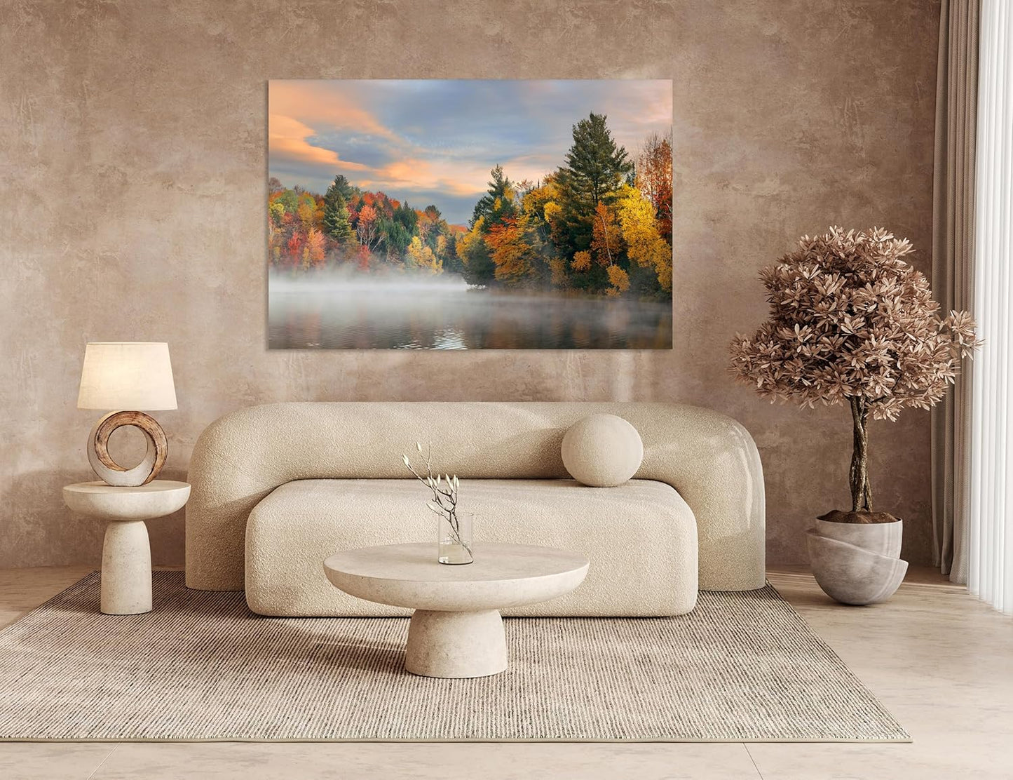 Nature Wall Art Prints - Ocean Forest Mountain Lake Canvas Landscapes - Small to Extra Large Living Room Bedroom Kitchen Bathroom Décor (Misty Fall Reflection, 35L" x 53W")