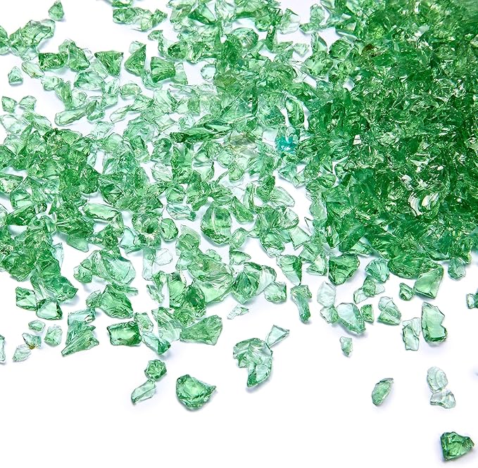 TWINKLING High Luster Crushed Glass Glitter, Broken Glass, Fire Glass Gems Chips for Fire Pit, DIY Resin Art, Epoxy Crafts, Geode Painting, Aquarium Decoration, 6-9mm(370g/13oz.) (Light Green)