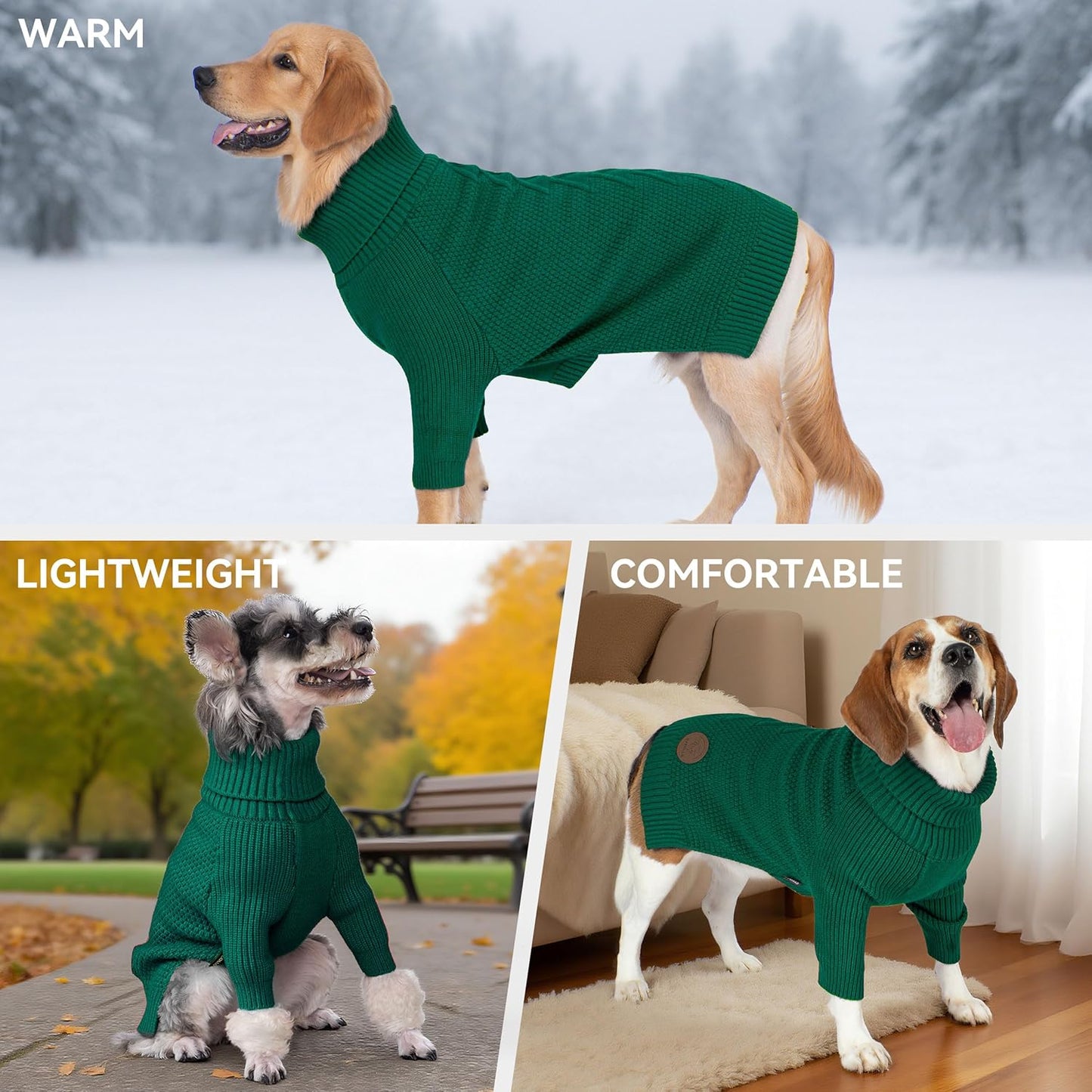 cyeollo 4XL Dog Sweater,Pullover Turtleneck for Large Dogs Classic Knitwear Fall Winter Cold Weather Dog Clothes Warm Pet Apparel Large Big Dogs Sweaters Male&Female, Green XXXXL