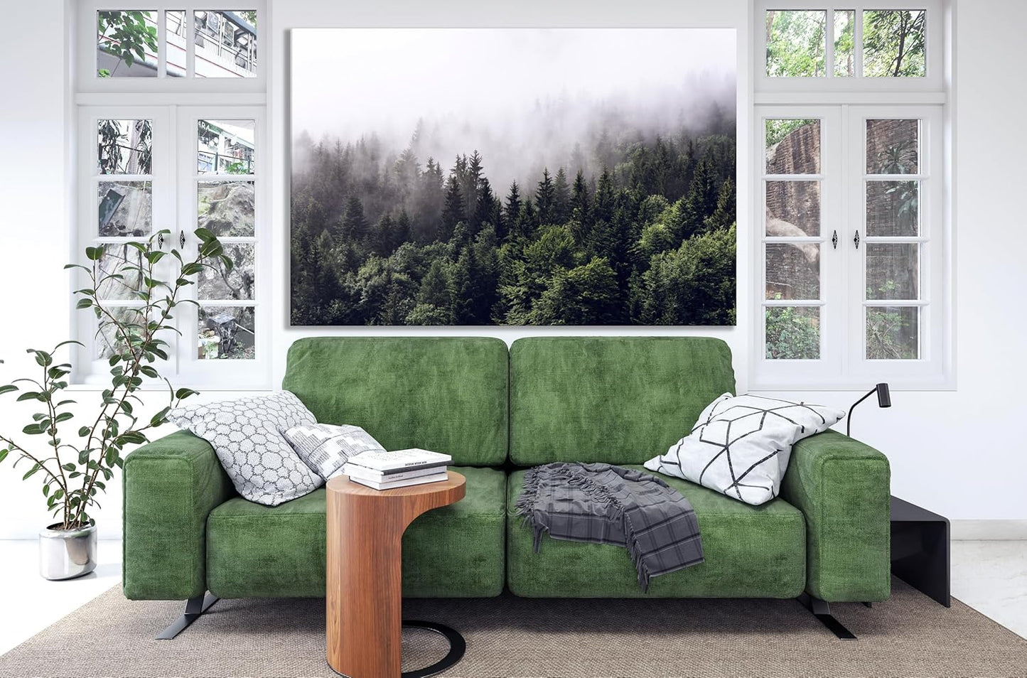 Nature Wall Art Prints - Ocean Forest Mountain Lake Canvas Landscapes - Small to Extra Large Living Room Bedroom Kitchen Bathroom Décor (Foggy Pine Forest, 28L" x 41W")