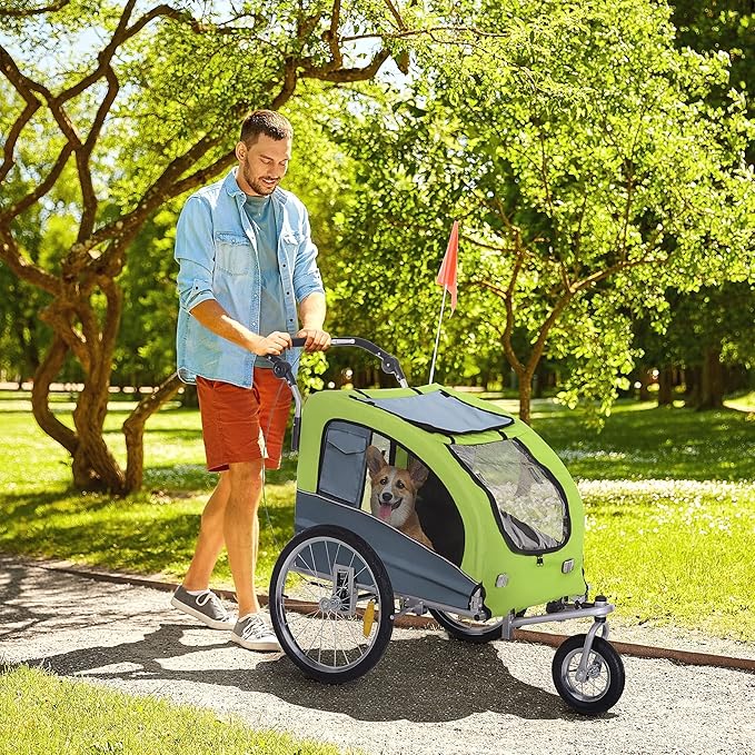 Aosom Dog Bike Trailer 2-in-1 Pet Stroller with Canopy and Storage Pockets
