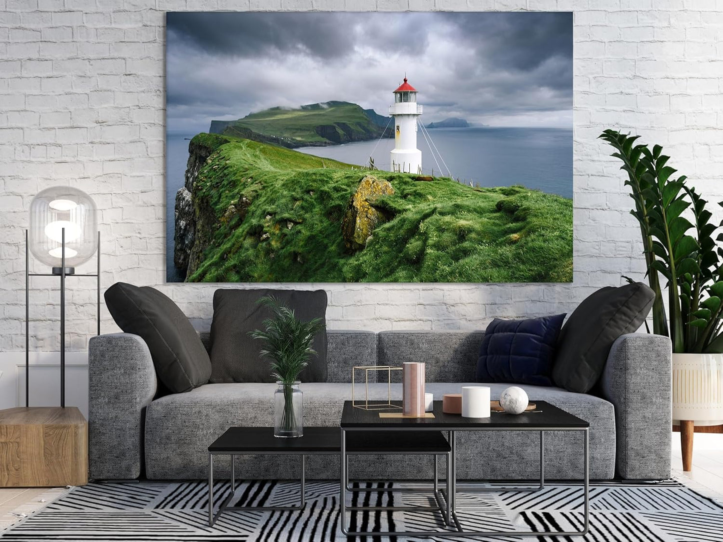 Nature Wall Art Prints - Ocean Forest Mountain Lake Canvas Landscapes - Small to Extra Large Living Room Bedroom Kitchen Bathroom Décor (Stormy Sky Lighthouse, 31L" x 47W")