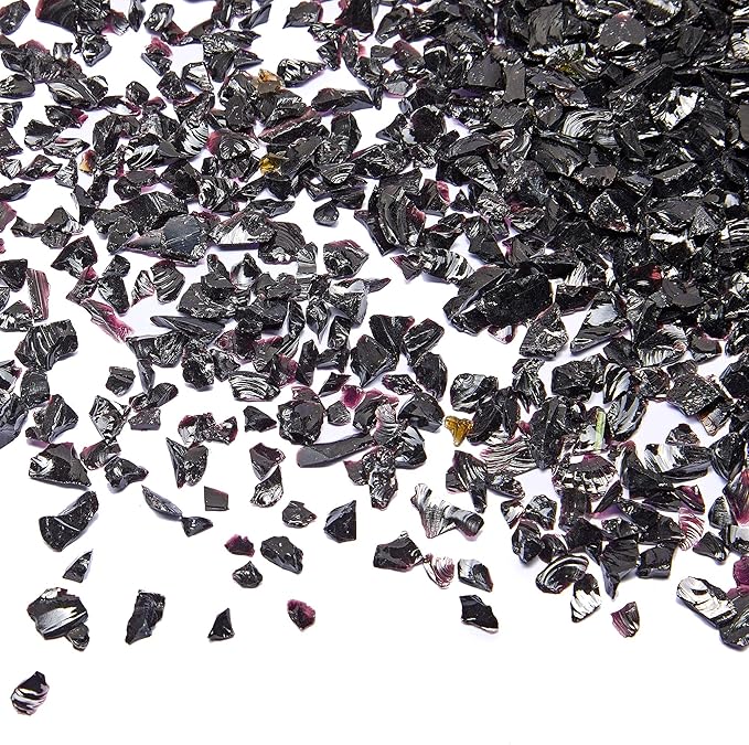 TWINKLING High Luster Crushed Glass Glitter, Broken Glass, Fire Glass Gems Chips for Fire Pit, DIY Resin Art, Epoxy Crafts, Geode Painting, Aquarium Decoration, 6-9mm(370g/13oz.) (Black)
