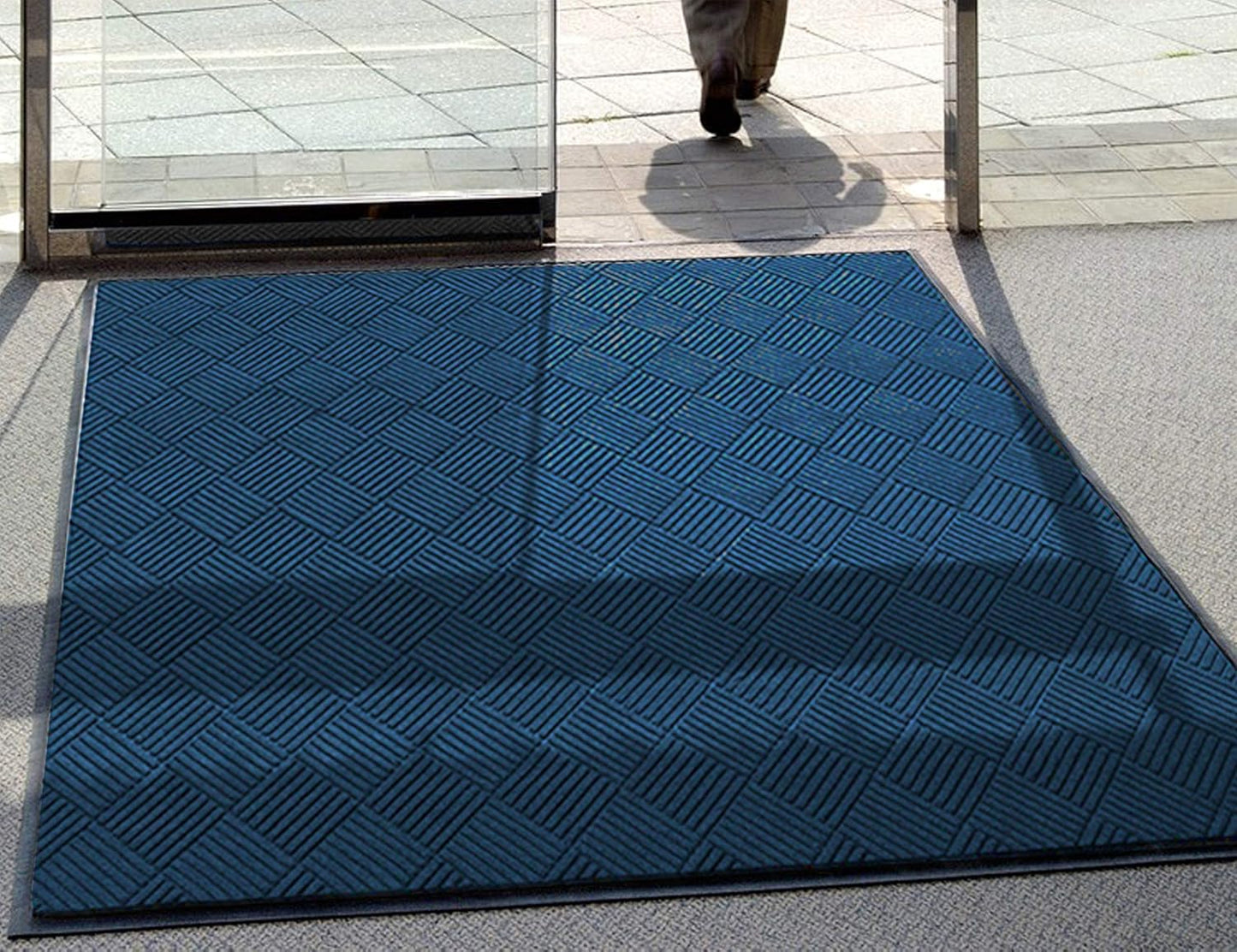 M+A Matting WaterHog Diamond | Commercial-Grade Entrance Mat with Rubber Border – Indoor/Outdoor, Quick Drying, Stain Resistant Door Mat (Navy, 3' x 8')