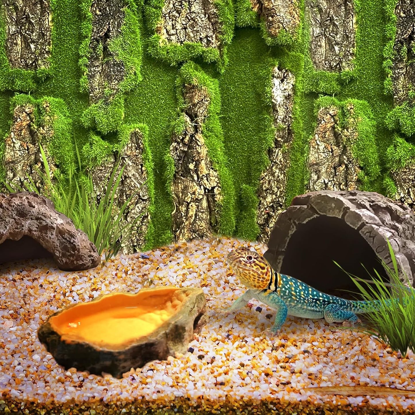 kathson 2pcs Cork Bark for Reptiles 11.8 "L X 11.8" W Cork Terrarium Background Bearded Dragon Tank Background with Artificial Moss Natural Reptile Climbing Mat for Spider Gecko Lizard Chameleon