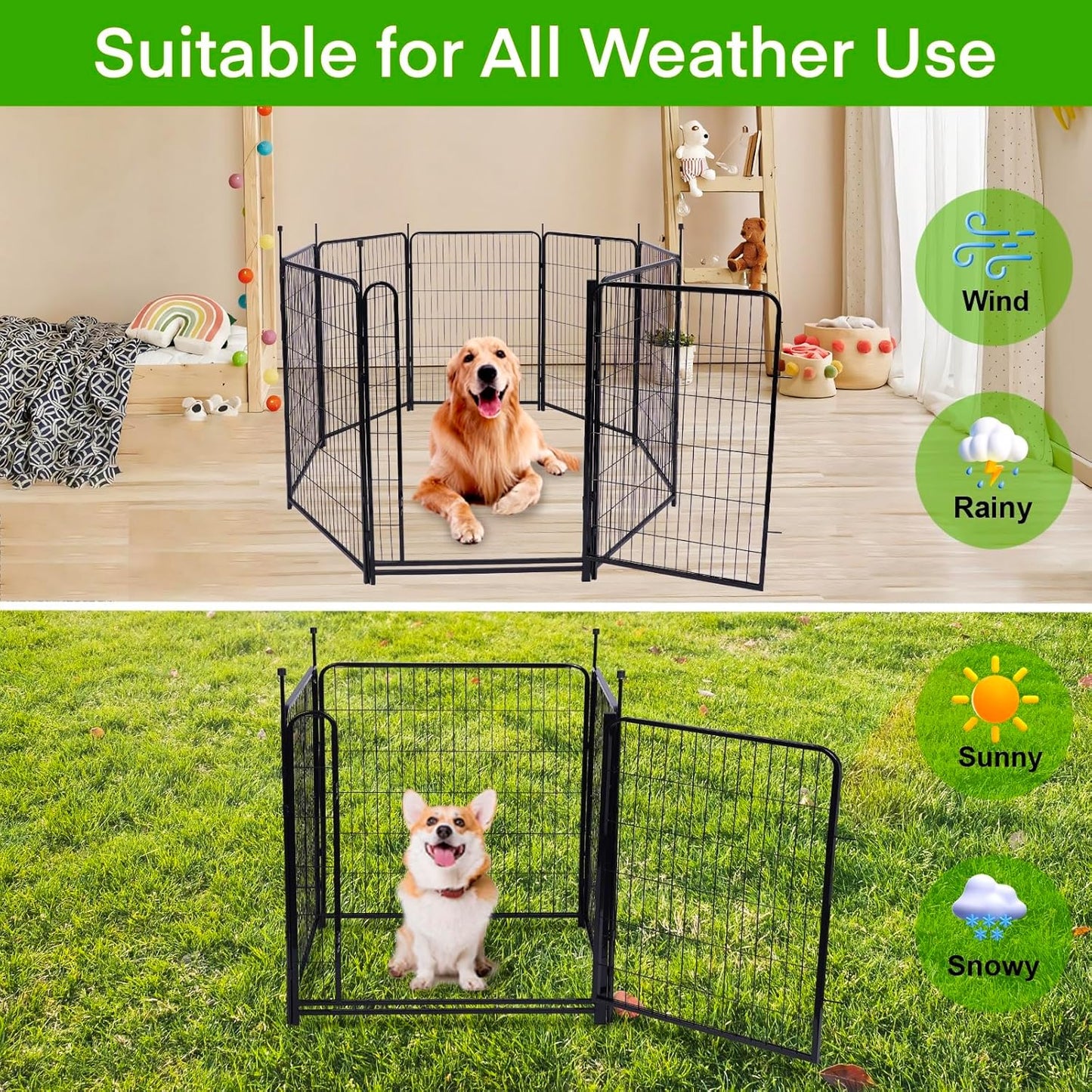 Tall Garden Fence Animal Barrier,Wide Gate Low Threshold Fence Panels, 48in(H) 4 Panels Total 8.9 Ft(L) Flower Bed Fencing, Heavy Metal Dog Fence Outdoor for Yard