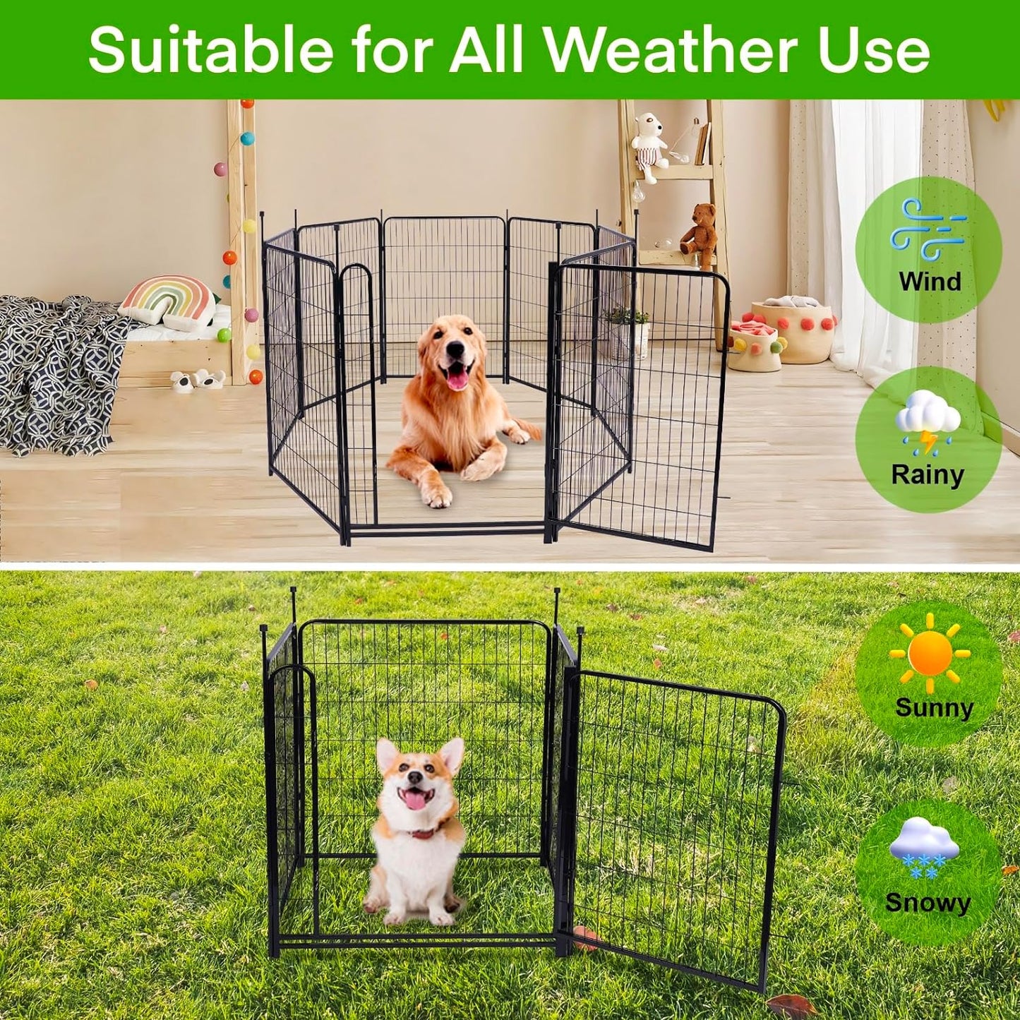Tall Garden Fences and Borders for Dogs, 4.6ft High Dog Fence, 6 Panels Total 13.3 Ft Long, Gate 21 inches Wide with Low Sills. Modular Fencing, Dog Fence Outdoor for Yard