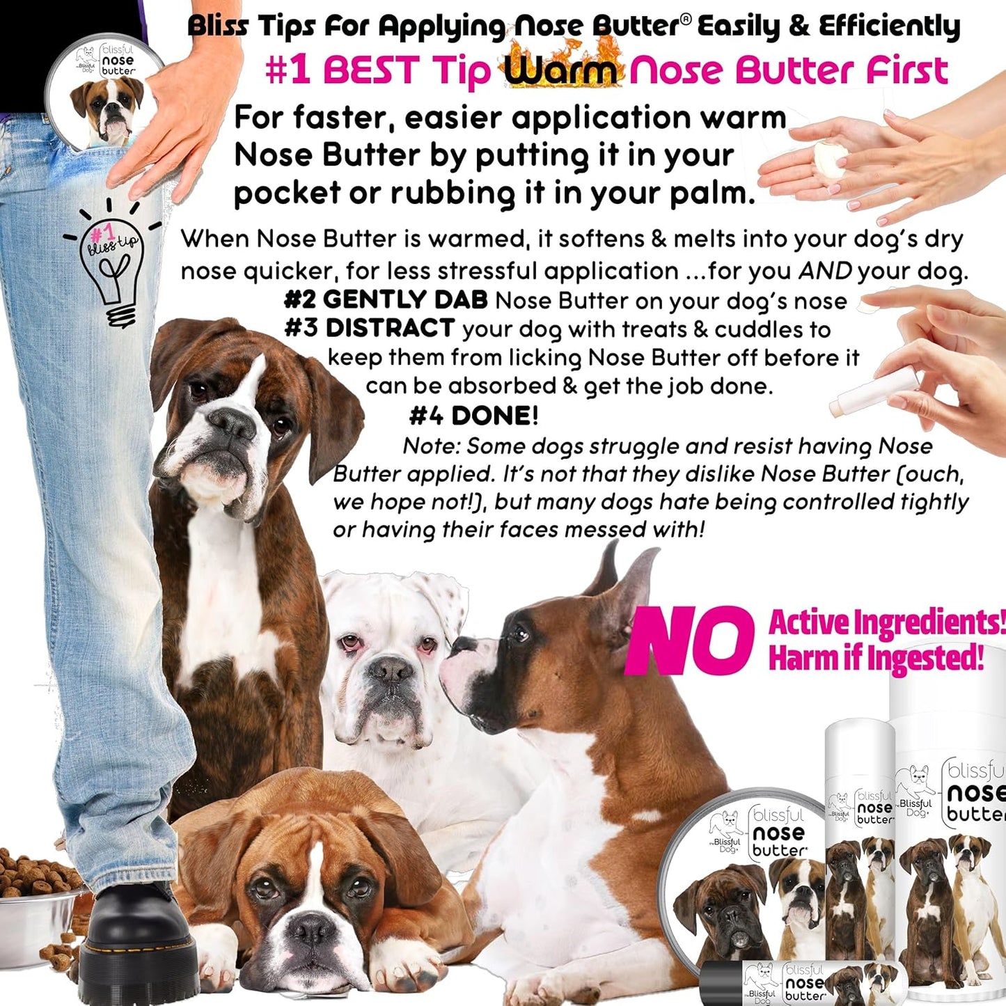 The Blissful Dog Show Boxer Nose Butter for Dry, Cracked Skin, Lick-Safe Dog Nose Balm with Moisturizing Shea Butter, Almond, Olive, and Essential Oils, Pet Supplies, Uncented, 0.15 oz.