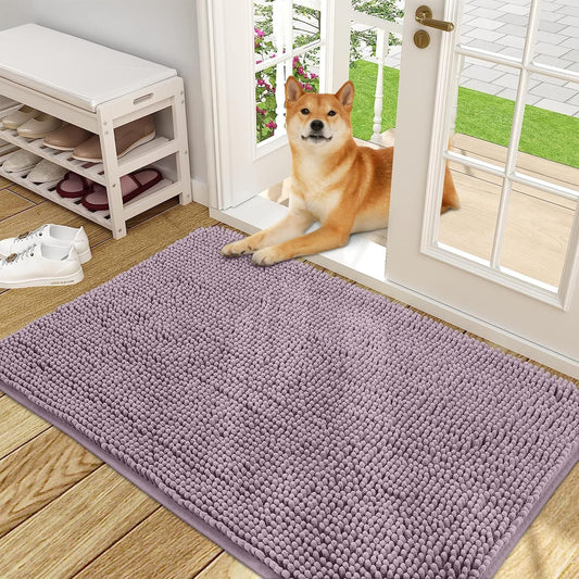 OLANLY Dog Door Mat for Muddy Paws 48x30, Absorbs Moisture and Dirt, Absorbent Non-Slip Washable Doormat, Quick Dry Chenille Mud Mat for Dogs, Entry Indoor Entryway Carpet for Inside Floor, Deep Plum