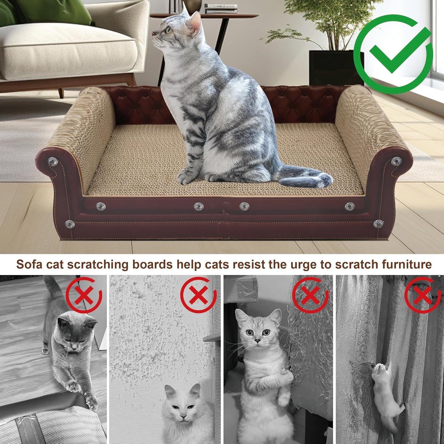 Scratching Sofa, Couch Shaped Thick Scratching Cardboard, Lounge Bed for Indoor Rest&Play, Sofa Scratcher Pad (Brown, 22.4" L X 12.2" W X 6.3" H)