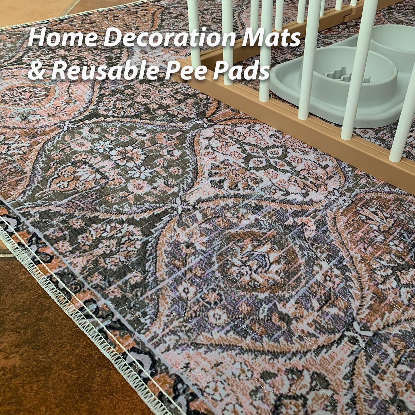 nunubaby Washable Pee Pads for Dogs, Stylish, Non-Slip and Leak-Proof Pee Pads. Reusable Potty Pads for Dogs for Crates and Floors.(Brown/Multi, 31" x36")