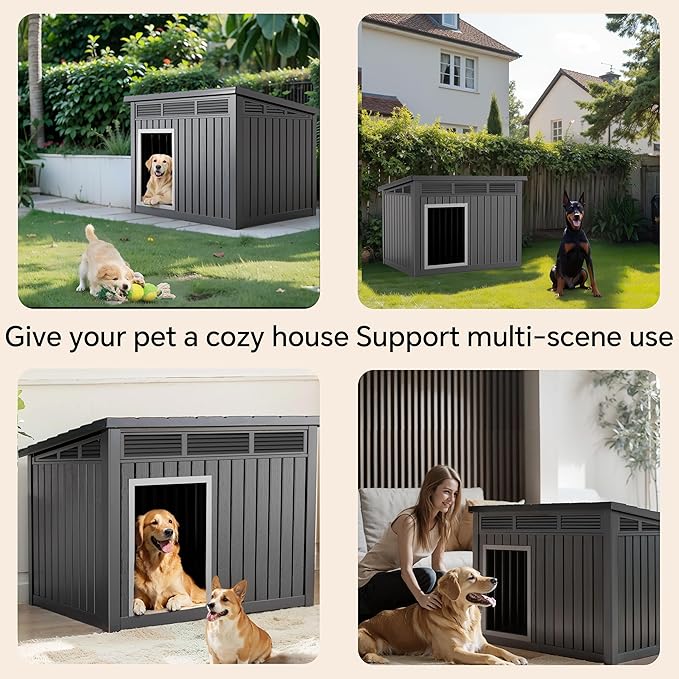 DRATO Dog House for Both Indoor and Outdoor with Weatherproof Roof Removable Floors for Medium to Large Dogs Interior Space (Black, Medium(32.2 * 25.12 * 24.13''))
