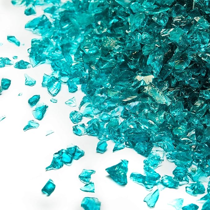 TWINKLING High Luster Crushed Glass Glitter, Broken Glass, Fire Glass Gems Chips for Fire Pit, DIY Resin Art, Epoxy Crafts, Geode Painting, Aquarium Decoration, 6-9mm(370g/13oz.) (Turquoise)