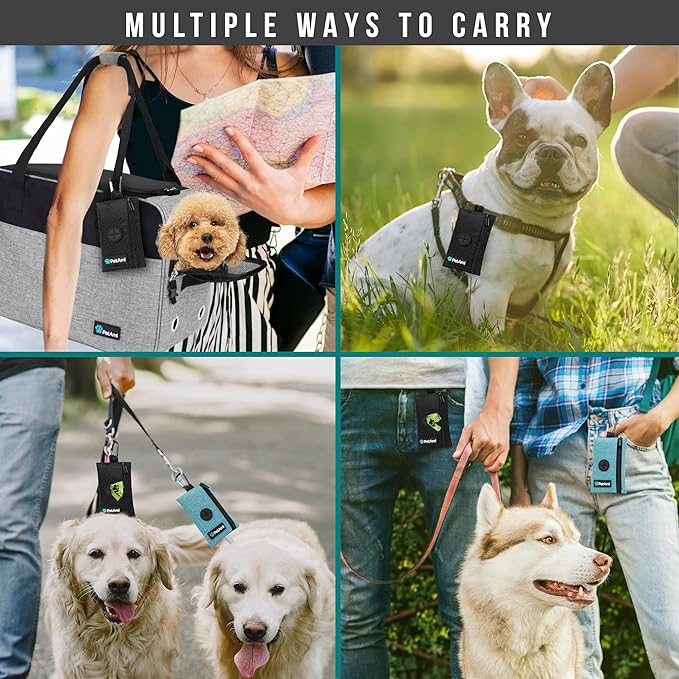 PetAmi Dog Poop Bag Holder for Leash, Dog Poop Bag Dispenser with Clip, Dog Waste Bag Holder for Pet, Dog Treat Pouch, Doggy Walking Camping Accessories with Trash Bag Roll, Black 1 Pack