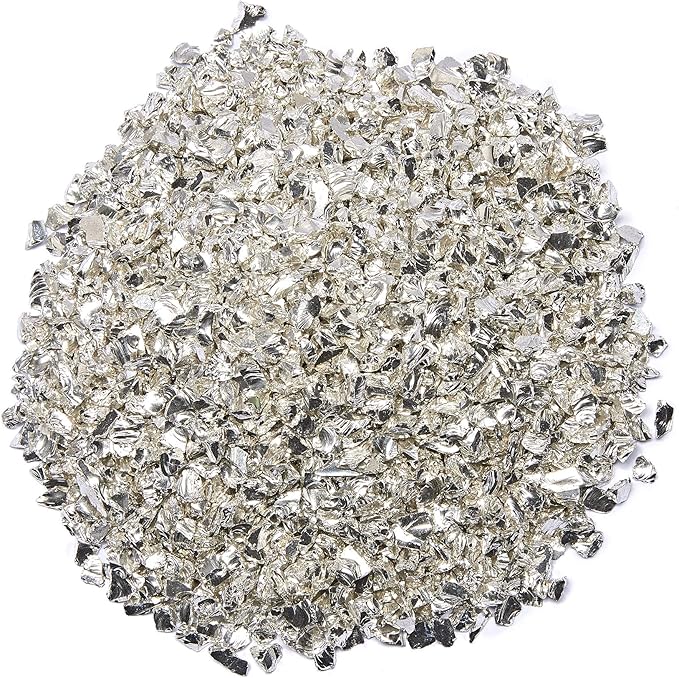 TWINKLING High Luster Fire Glass Gravel Stone Glitter,Broken Glass,Fire Gems Chips,Crushed Glass for Fire Pit Crafts Resin Art Aquarium Garden Decoration,3-6mm,1-Pound Jar (Silver)