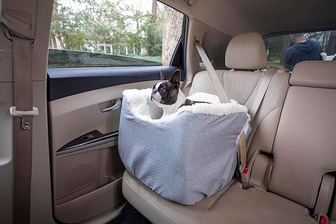 Snoozer Dog Car Seat: Lookout I Dog Booster Car Seat for Dogs Small 5-15 lbs, Size: Small, Fabric: Stone Diamond, Pet Booster to Alleviate Motion Sickness for Dogs, Removable Machine Washable Cover