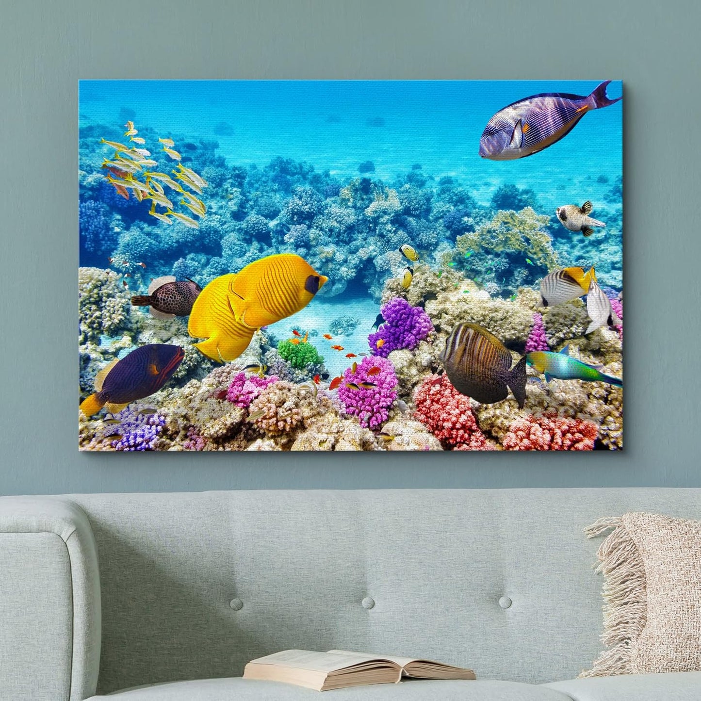 wall26 Canvas Print Wall Art Vibrant Teal Underwater Fish Coral Reef Nature Animals Photography Realism Rustic Scenic Landscape Wilderness Earth Colorful for Living Room, Bedroom, Office - 16"x24"