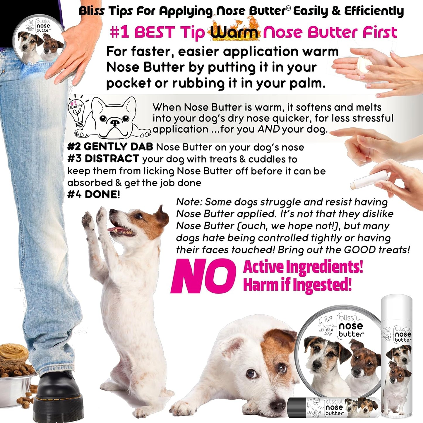 The Blissful Dog Jack Russell Terrier Nose Butter for Dry, Cracked Skin, Lick-Safe Dog Nose Balm with Moisturizing Shea Butter, Almond, Olive, and Essential Oils, Pet Supplies, Uncented, 0.15 oz.