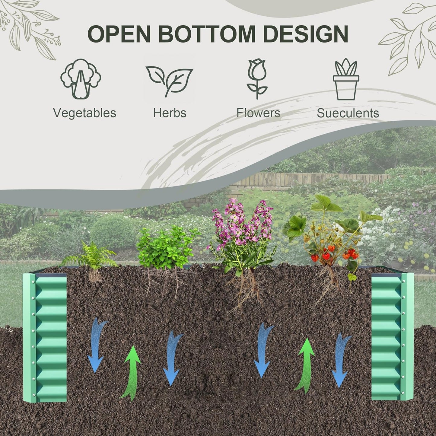 Domi Raised Garden Beds Outdoor, 8x4x2ft Thickening Tall Metal Rectangular Deep Root Box Planter for Vegetables, Flowers, Herbs, and Succulents 2" Deep w/ 456 Gallon Capacity - Green