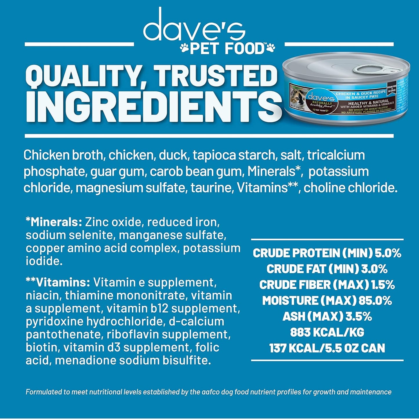 Dave's Pet Food Grain Free Wet Cat Food (Chicken & Duck Saucey Pate), Naturally Healthy Canned, Added Vitamins & Minerals, Wheat Free, 5.5 oz (24 Pack)