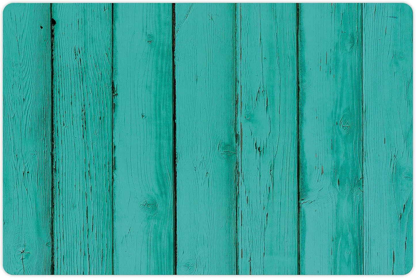 Lunarable Mint Pet Mat for Food and Water, Old Wood Rustic Oak Plank Background with Vertical Striped Vivid Woods Farm Barn Image, Non-Slip Rubber Mat for Dogs and Cats, 18" X 12", Green