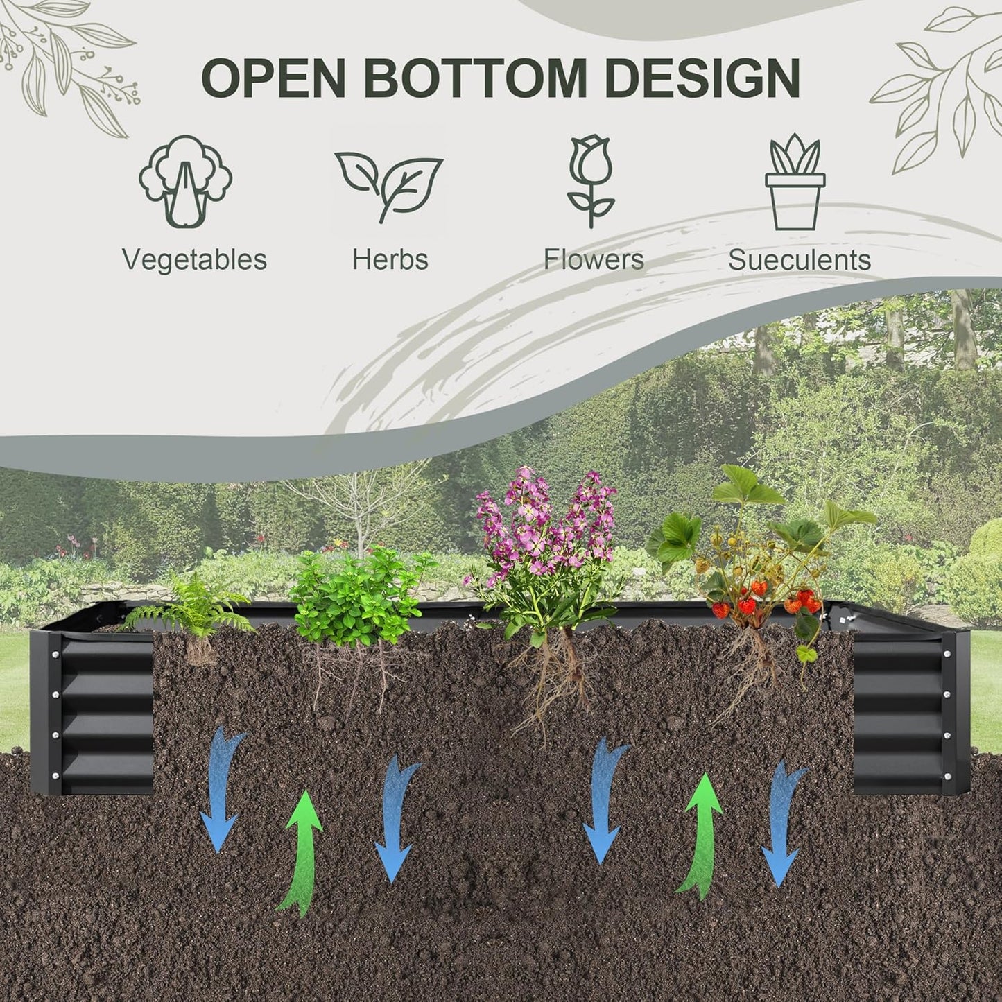 Domi Galvanized Raised Garden Bed, 8x4x1Ft Thickening Metal Planter Box for Vegetables Bottomless for Backyard Outdoor, 1" Deep w/ 228 Gallon Capacity - Dark Gray