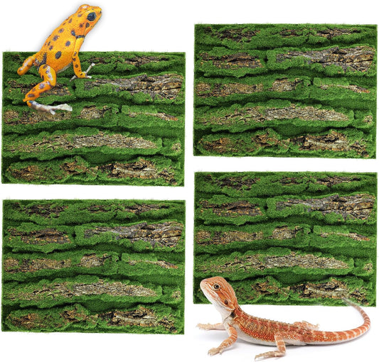 15.75x11.81in Reptile Terrarium Cork Background,Bearded Dragon Tank Bark Backdrop Wall Decor with Artificial Moss for Gecko Lizard Tortoise Frog Chameleon(4Pcs)