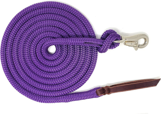 Premium 1/2" Samson EQ Yacht Braid Lead Rope with Nickel Trigger Bull Snap. Option for 12ft, 14ft and 16ft Lengths (Purple, 14 FT)