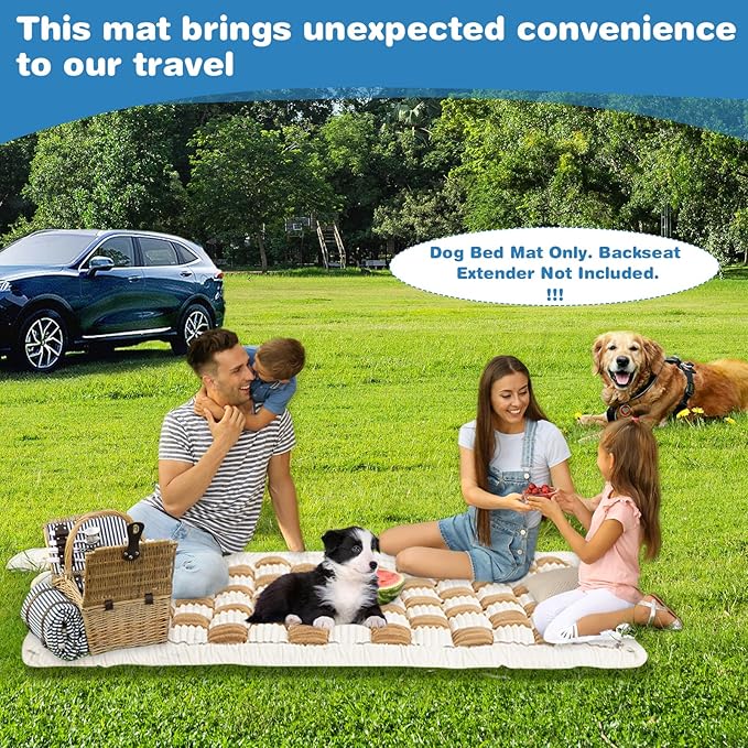 VClife Dog Bed Mat for Car Backseat Extender, Anti Slip Plaid Pet Bed Mat for Car Backseat Extender, Furry Dog Sofa Couch Cover, Washable Travel Dogs Bed for Cars, SUV, Small Truck, 59"×27.6"
