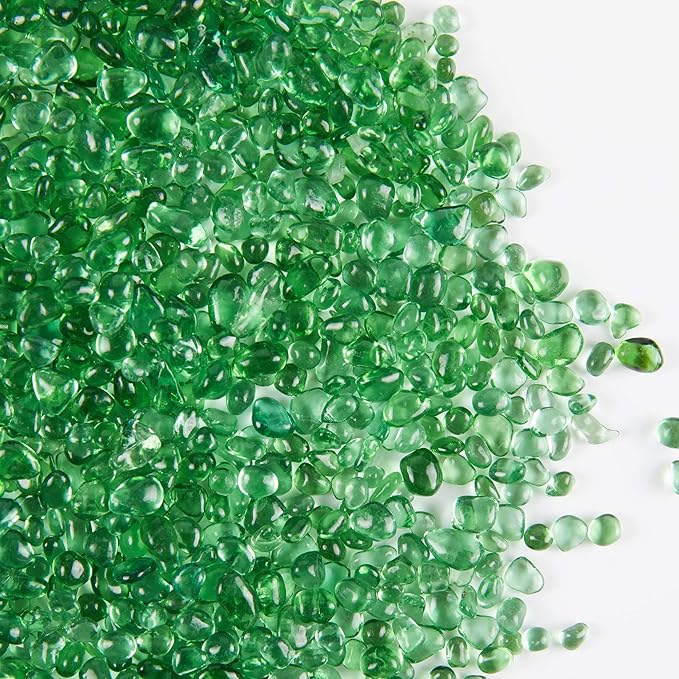 TWINKLING High Luster Round Fire Glass Stones,Glass Marbles,Glass Pebbles,Glass Beads Gems for Fire Pit Vase Fillers Crafts Aquarium Garden Decoration,3-6mm,1-Pound Jar (Light Green)