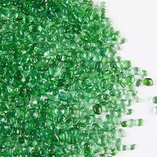 TWINKLING High Luster Round Fire Glass Stones,Glass Marbles,Glass Pebbles,Glass Beads Gems for Fire Pit Vase Fillers Crafts Aquarium Garden Decoration,3-6mm,1-Pound Jar (Light Green)