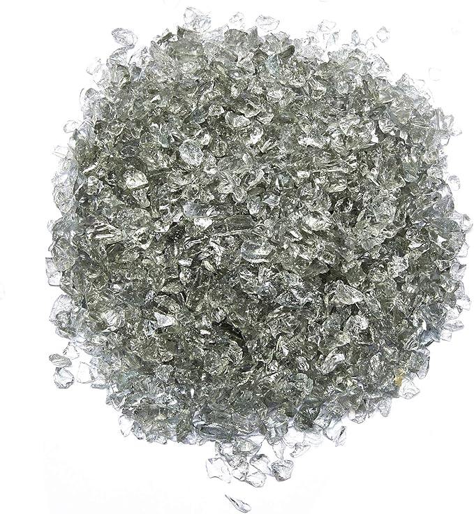 TWINKLING High Luster Fire Glass Gravel Stone Glitter,Broken Glass,Fire Gems Chips,Crushed Glass for Fire Pit Crafts Resin Art Aquarium Garden Decoration,3-6mm,1-Pound Jar (Grey)
