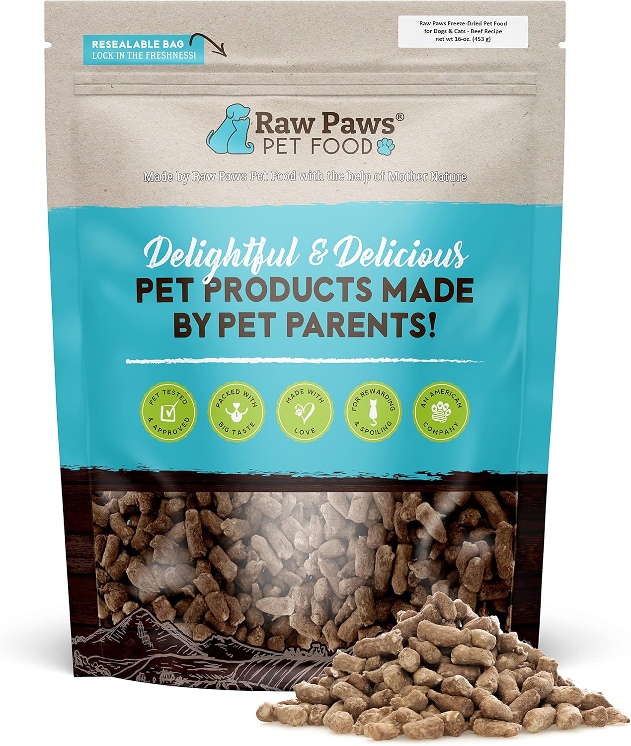 Raw Paws Freeze Dried Dog Food & Cat Food - Beef Recipe, 16-oz - Made in USA - Freeze Dried Raw Dog Food - Raw Food for Dogs - for Cats