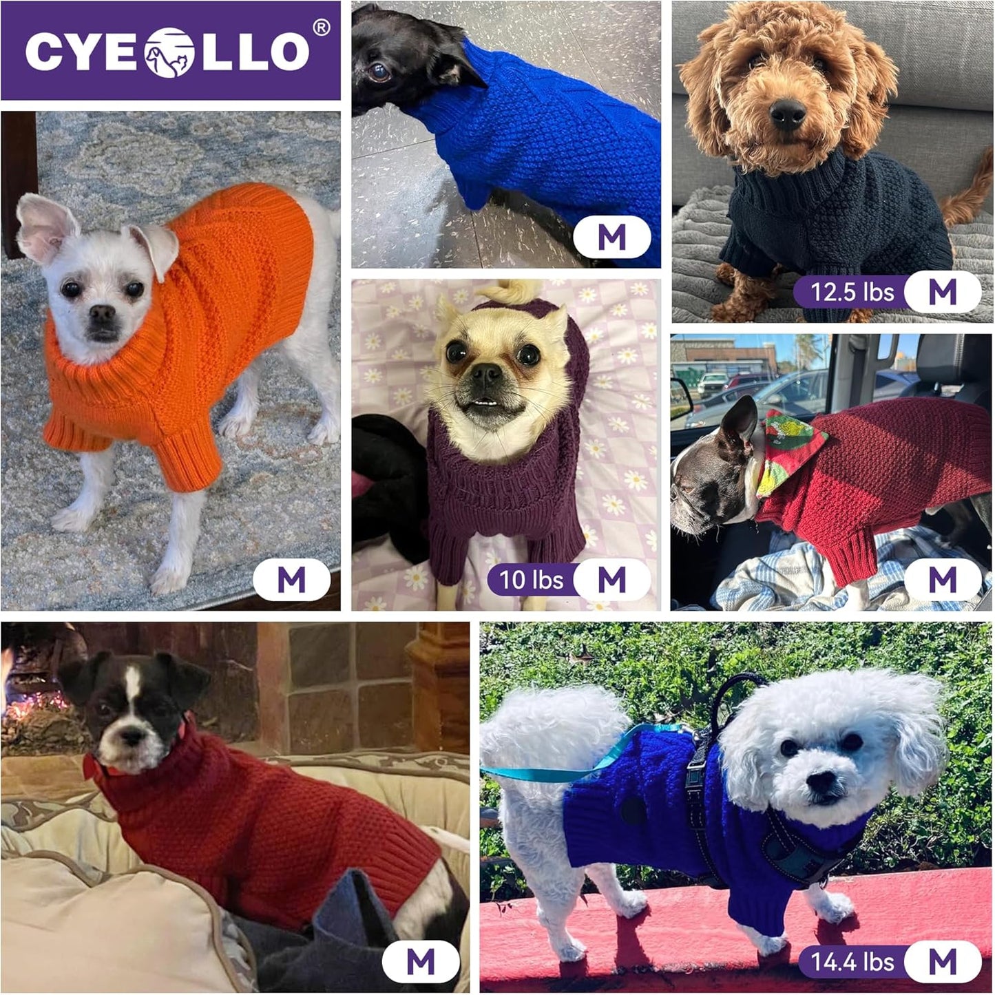 cyeollo Warm Fleece Dog Sweater, Tureleneck Sweatershirt for Small Boy & Girl Dogs Pullover Doggy Clothes in Cold Weather Stretchy Fall Winter Pet Outfit Puppy Coat, Aqua Green M
